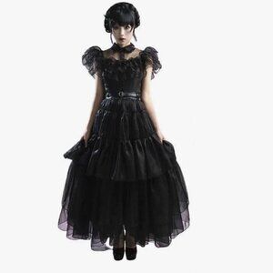 Wednesday Adam’s Elegant Black Ruffled Dress/ Costume